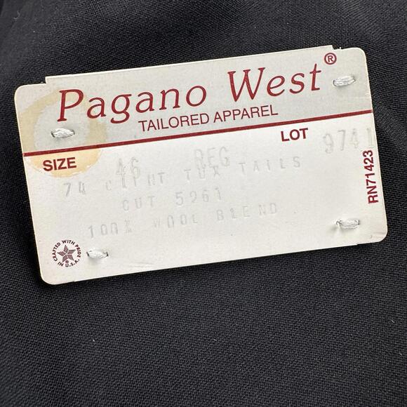 VTG Pagano West Suit Men 46R Black Cropped Tuxedo Tails Bolero 42" Waist NWT USA - Picture 5 of 16